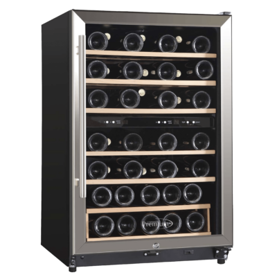 PREMIUM 45 Bottle Wine Cooler Stainless Steel Handle Dual Zone Single Door