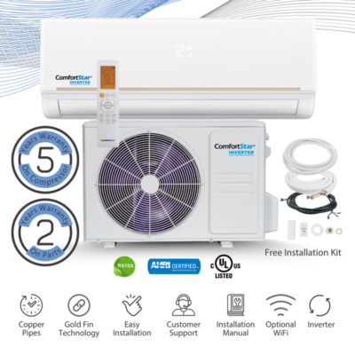 Comfort Star® 12,000 BTU 23 SEER2 230V Ductless Mini Split Inverter+ Heat Pump System Full Set